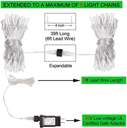 33FT 100 LEDs String Lights Waterproof Fairy Lights 8 Modes with Memory 30V UL Certified Power Supply for Home, Garden, Wedding, Party, Christmas Decoration Indoor Outdoor (Blue)