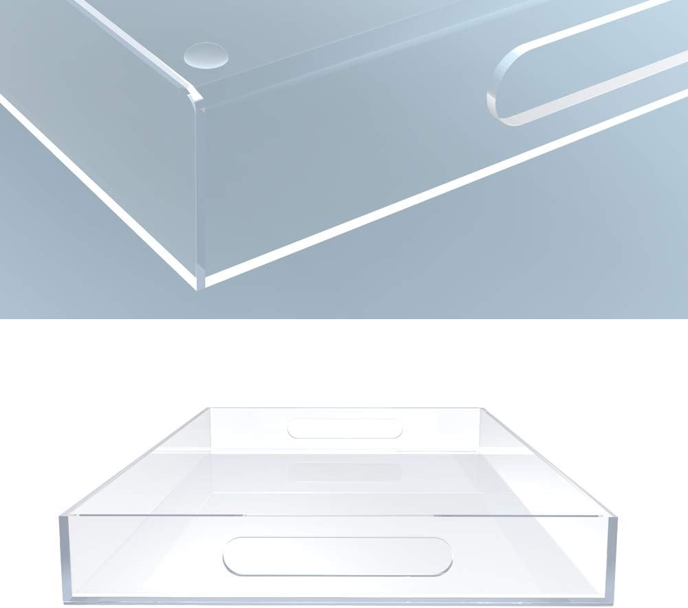 Clear Acrylic Serving Tray for Vanity, Bathroom, Ottoman, Desk and Décor with Handles (Rectangle, Large)