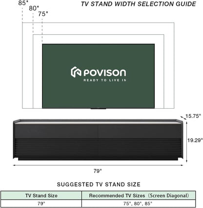 POVISON Fully-Assembled Mid Century Glossy Sintered Stone TV Stand, 78.74" Wood Media Console with Adjustable LED Light, Entertainment Center with Storage for Living Room