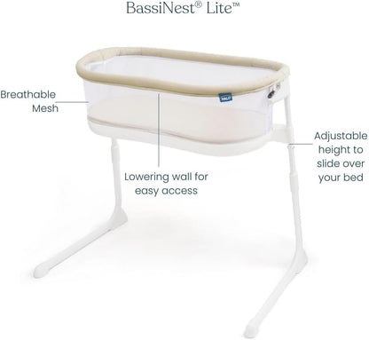 HALO® BassiNest® Lite – Breathable Baby Bassinet Slides Over Bed with Mesh Walls for Airflow & Visibility, Lowering Wall for Easy Access, Portable & Lightweight, Fits Most Beds