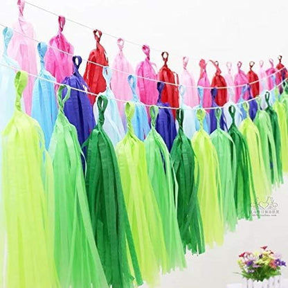 Green Party Decorations,Green Dark Green and Light Green Paper Tissue Tassel Garland Banner,15 Pcs