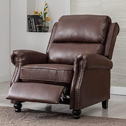 CANMOV Pushback Recliner Chair Faux Leather Armchair Push Back Recliner with Rivet Decoration Single Sofa Accent Chair for Living Room, Reddish Brown