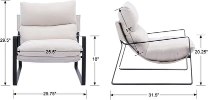 DUOMAY Mid-Century Accent Chair Armchair Set of 2, Comfy Linen Fabric Leisure Chair Lazy Chair with Metal Leg for Living Room Bedroom Office Apartment, White