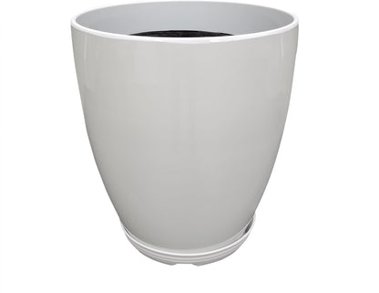 FixtureDisplays® 11.8" Diameter 11.8" Tall White Plant Pots, Plastic Flower Pots with Drainage Holes and Saucers for Indoor and Outdoor 15748-NF