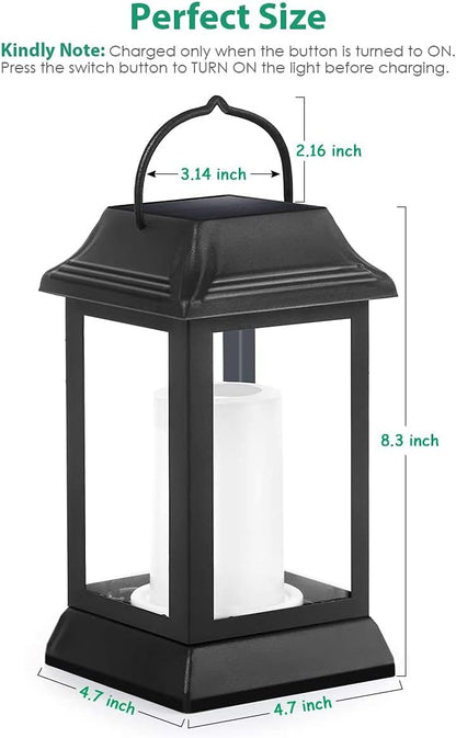 TomCare Solar Lights Metal Flickering Flame Solar Lantern Outdoor Hanging Lanterns Decorative Lighting Heavy Duty Solar Powered Waterproof Umbrella Lighting for Garden Yard Patio Deck, 2 Pack（Black）