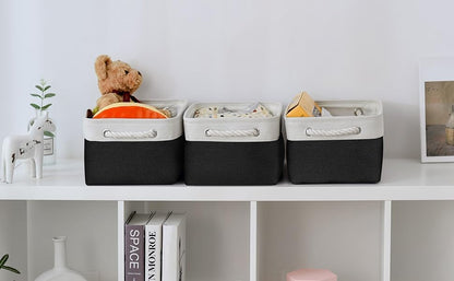 TheWarmHome Storage Bins for Shelves - 1 Pack 13.8x9.7x6.7 inch Storage Basket for Organizing for Closet Organizer Cubes Laundry Cloth Nursery (White & Black)
