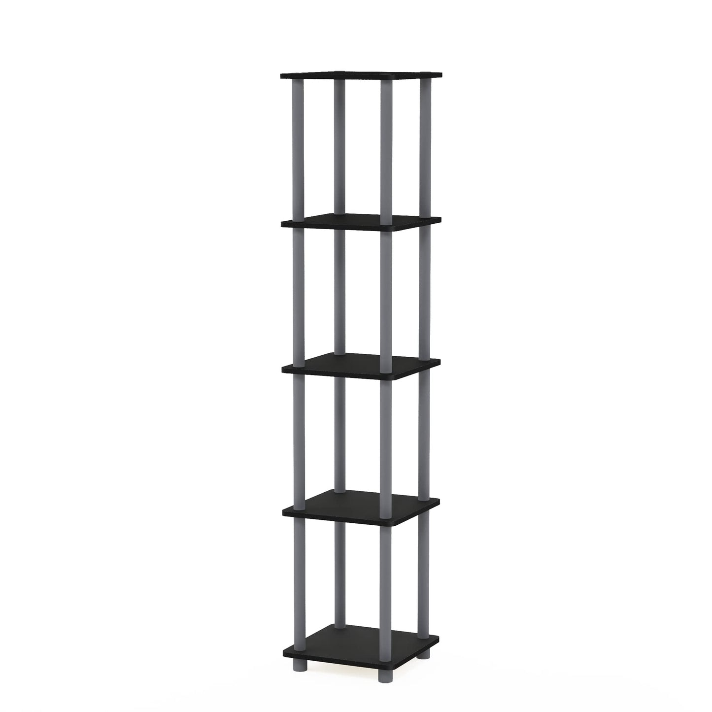 FURINNO Turn-N-Tube 5-Tier Corner Square Rack Display Shelf, Round, Black/Grey