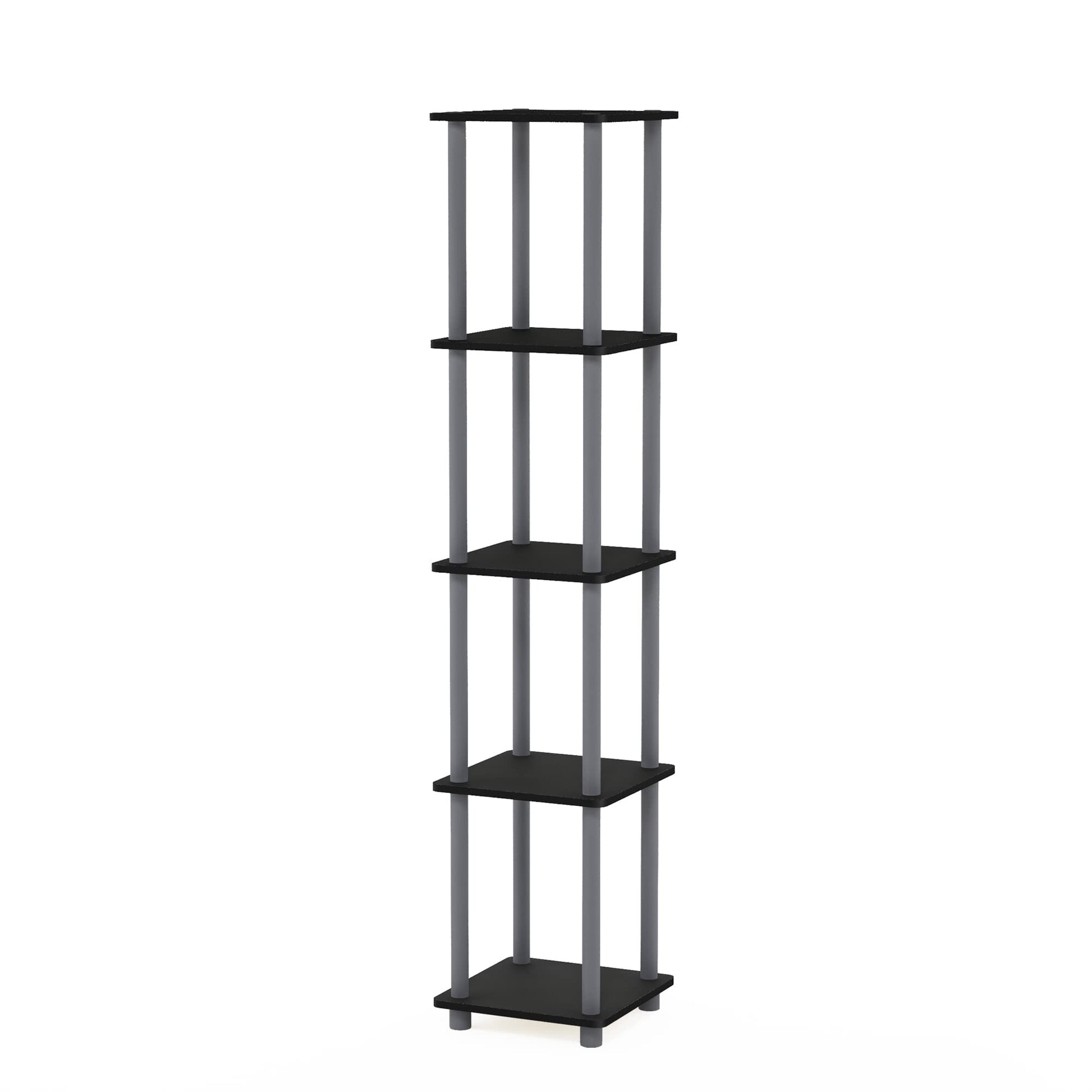 FURINNO Turn-N-Tube 5-Tier Corner Square Rack Display Shelf, Round, Black/Grey