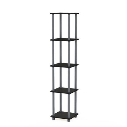 FURINNO Turn-N-Tube 5-Tier Corner Square Rack Display Shelf, Round, Black/Grey