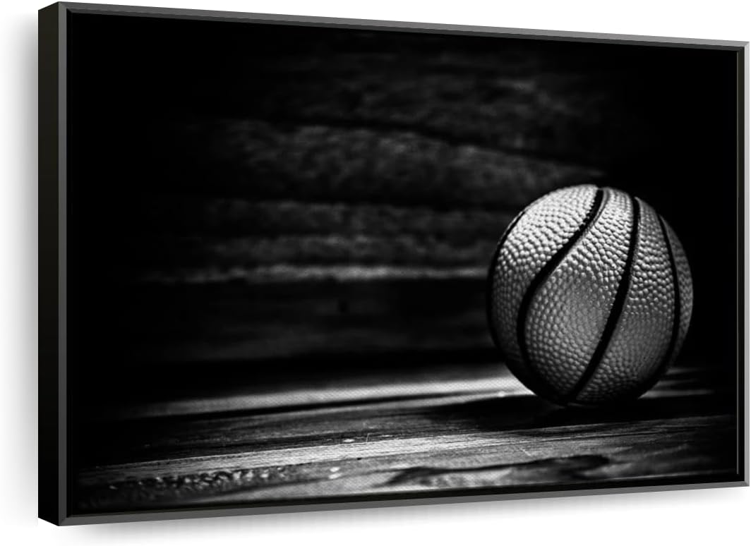 ElephantStock Basketball Wall Art - Horizontal Framed Canvas - 1-Piece Hallway Wall Decor - Photography sports Canvas Print - Black and Gray Decor for Wall - 43" X 29"