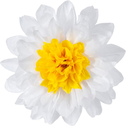 MISU Daisy Flower Party Decorations White Tissue Pom Poms for Classroom Baby Shower Wedding Birthday Party Backdrop Home Decoration, 10 Inch, Pack of 18