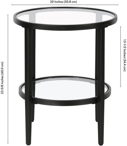 Henn&Hart 20" Wide Round Side Table with Glass Shelf in Blackened Bronze, Table for Living Room, Bedroom