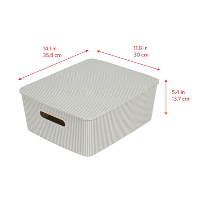 Glad Storage Baskets with Lids - Set of 4 Stackable Plastic Boxes with Handles - Decorative Shelf