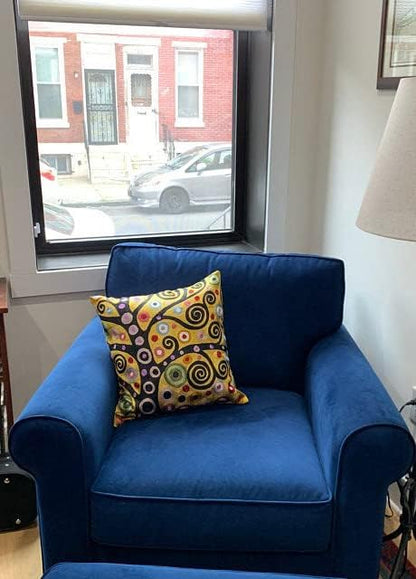 Klimt Yellow Tree of Life Pillow Cover Gold Floral Pillowcase Flower Botanical Gold Accent Suzani Sofa Cushions Kids Room Cushions Hand Embroidered Wool Size - 18x18