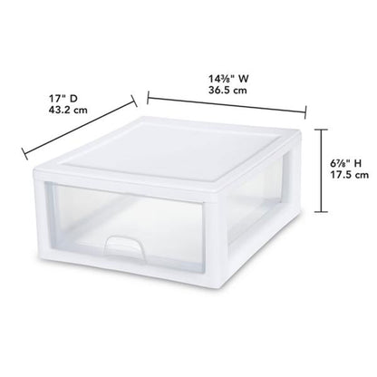 Sterilite 6-Pack 16 Quart Stacking Drawer, Clear Storage Closet Organizer, White Frame - Stackable