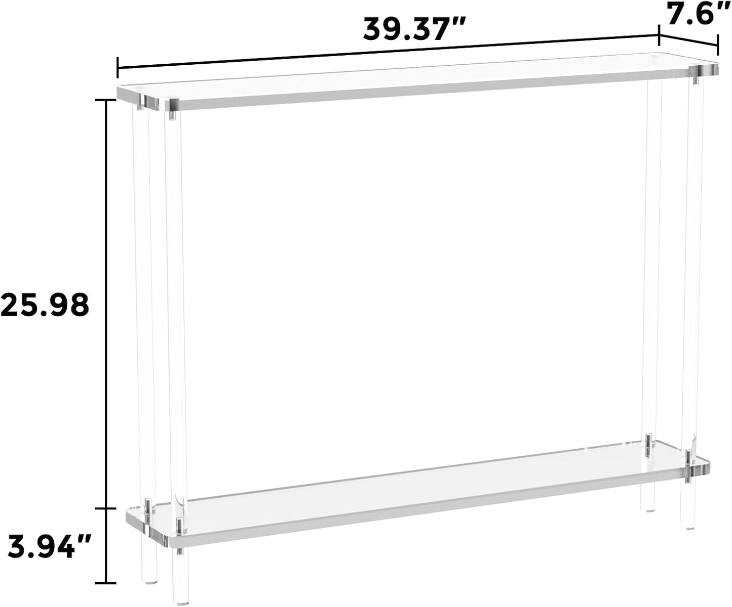 Acrylic Console Table, 2 Tier Acrylic Narrow Console Tables for Entryway,CHICUN, Square Legs, Skinny Console Table for Foyer, Sofa, Living Room,Clear