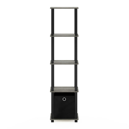 FURINNO TNT No Tools 5-Tier Display Decorative Shelf, French Oak Grey/Black/Black