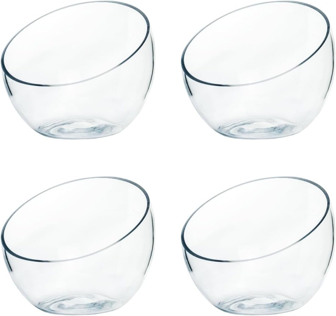 Craft And Party, Slantted Glass Cut Bubble Bowl, 6" Height x 7" Width Slantted Bubble vase for Terraium, Flower vase Centerpiece, Set of 4