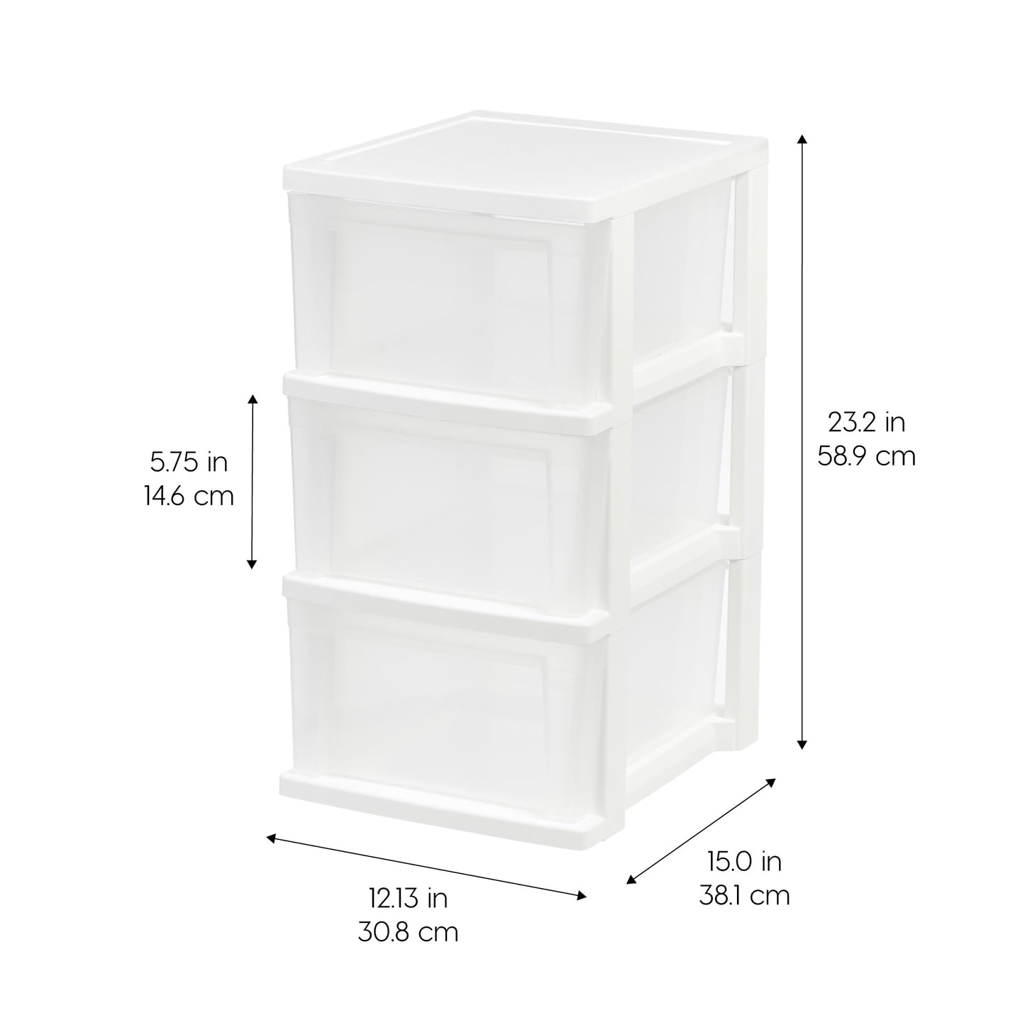 IRIS USA 3-Drawer Slim Narrow Storage Organizer, 2-Pack, White/Clear