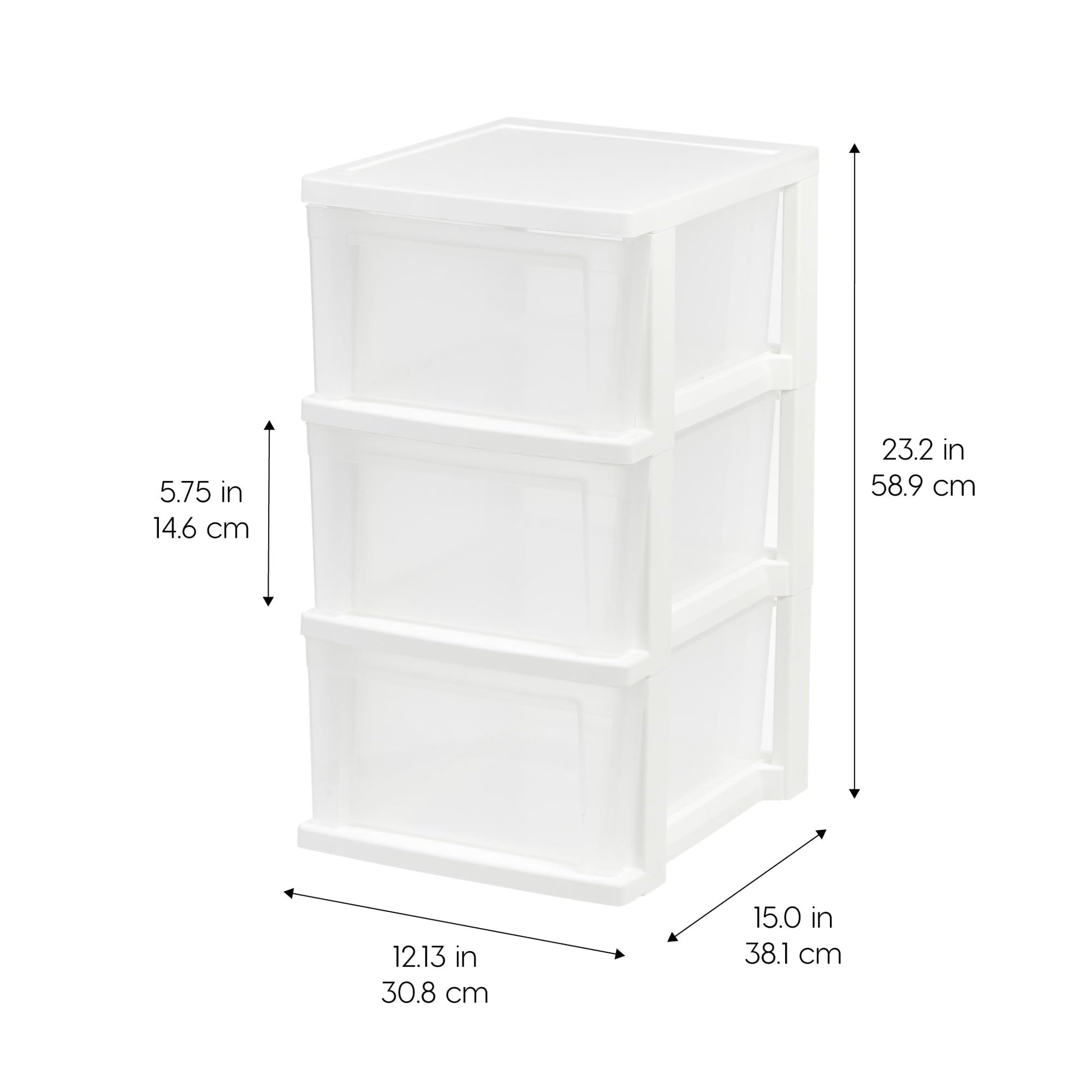 IRIS USA 3-Drawer Slim Narrow Storage Organizer, 2-Pack, White/Clear