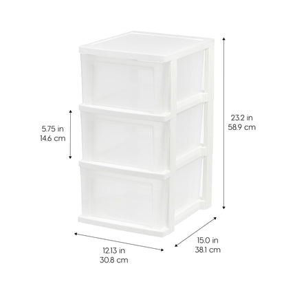 IRIS USA 3-Drawer Slim Narrow Storage Organizer, 2-Pack, White/Clear