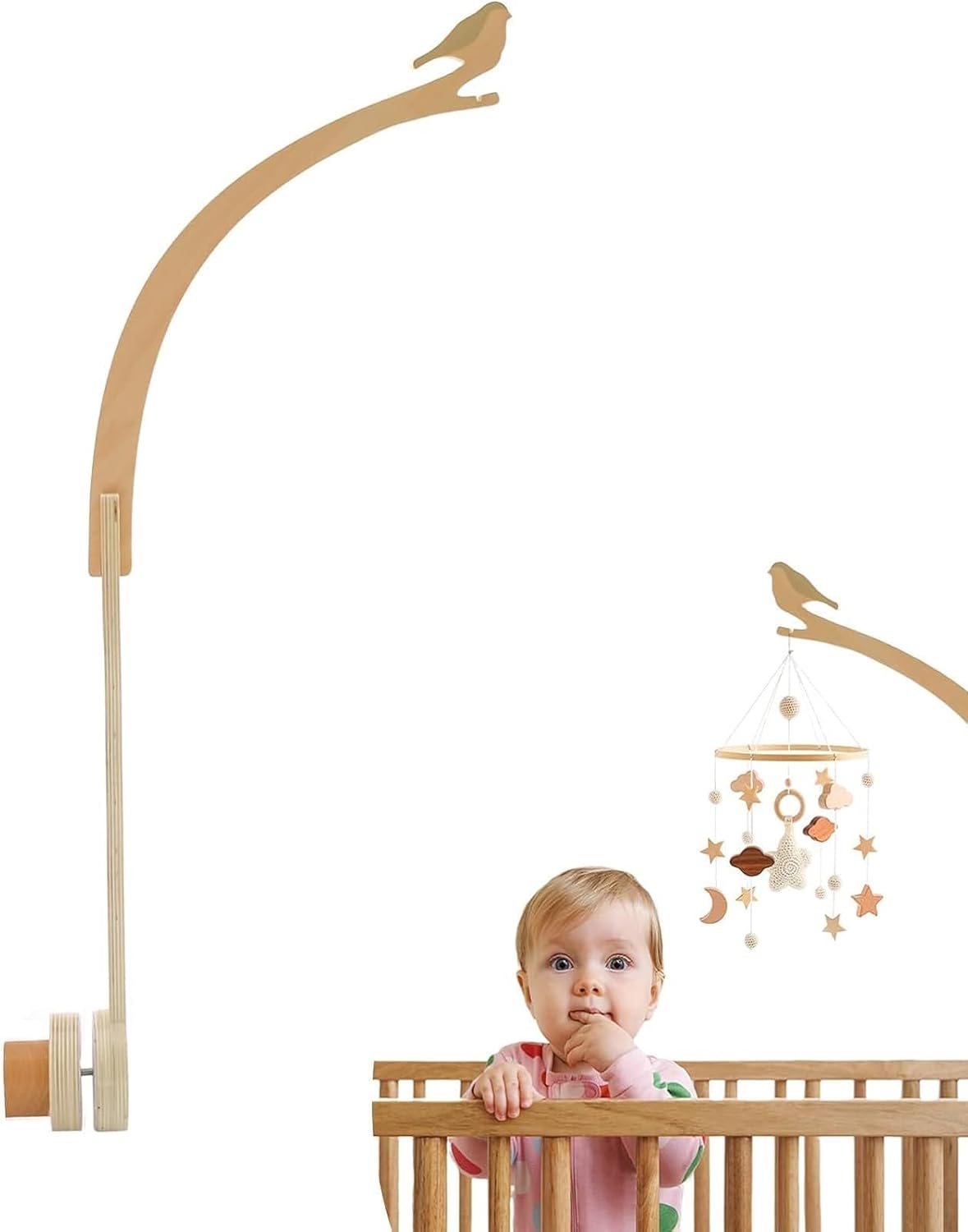 Bird Shape Crib Mobile Arm, 30 Inch Baby Crib Mobile for Boys and Girls, Adjustable Wooden Baby Mobile Holder for Crib, Baby Mobile Hanger, Perfect Nursery Décor and Gift