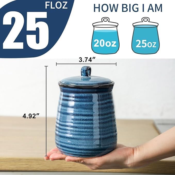 Hasense Kitchen Canisters Set with Airtight Lid for Countertop, 25 Ounce Ceramic Vintage Food Storage Jars Containers Set of 3 with Cover for Coffee, Sugar, Tea, Spice, Candy and Nut, Navy