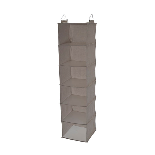 Household Essentials 6 Shelf Hanging Closet Organizer, Hanging Closet Shelf, Fabric Poly Linen and
