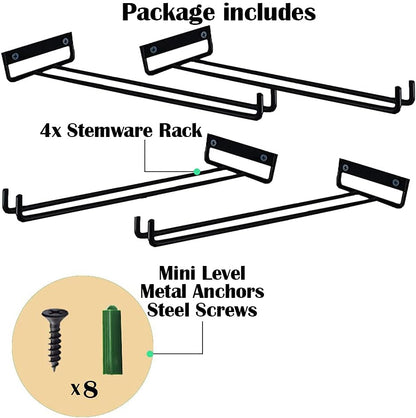 4 Packs 12 Inch Wine Glass Racks Cup Wall Mounted Stemware Hanging Wine Glasses Holder Under Cabinet Wire Wine Decor Racks