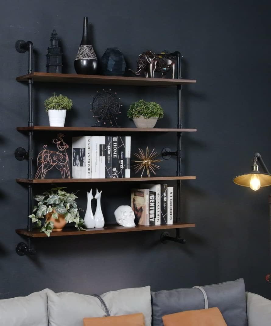 ROGMARS Floating Shelves for Wall,Solid Wood Shelves Industrial Pipe Shelving 36inch for Wall Decor,Kitchen,Living Room