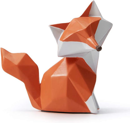 HAUCOZE Fox Figurine Gifts Geometric Sculpture Decor Animal Gifts Statue Polyresin Arts 4.0 inch