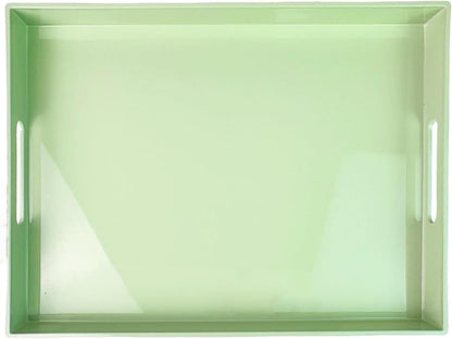 Turquoise Green Decorative Tray, Rectangular Large Serving Tray with Handles, Plastic Coffee Table Tray for Ottoman, Living Room, Kitchen Tabletop,15.7” x 11.8” x1.6”