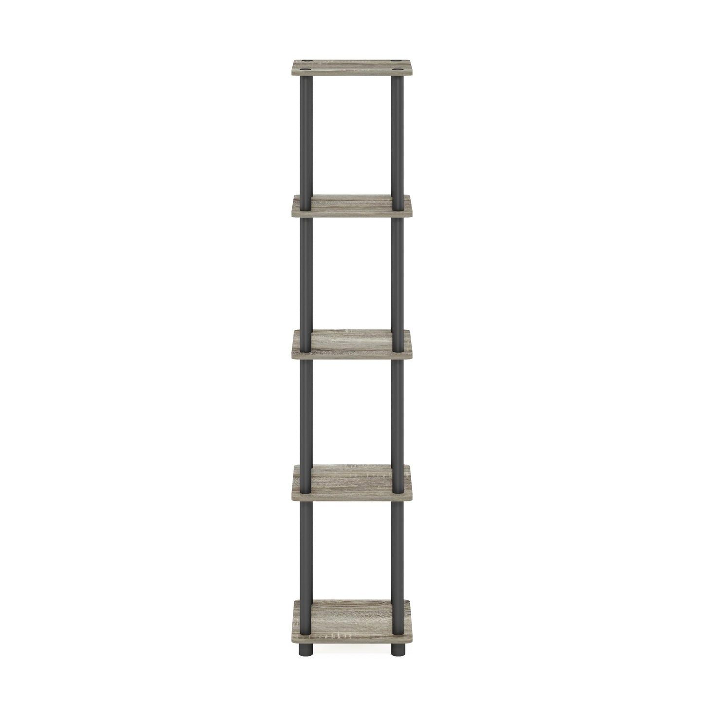 FURINNO Turn-N-Tube 5-Tier Corner Square Rack Display Shelf, Round, French Oak Grey/Black