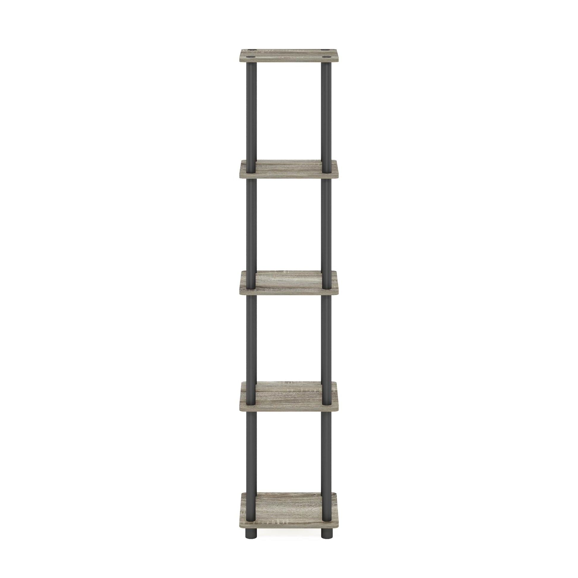 FURINNO Turn-N-Tube 5-Tier Corner Square Rack Display Shelf, Round, French Oak Grey/Black