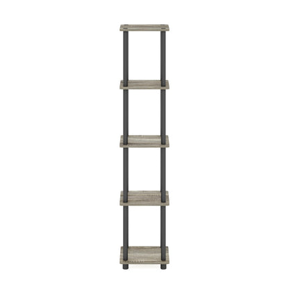 FURINNO Turn-N-Tube 5-Tier Corner Square Rack Display Shelf, Round, French Oak Grey/Black