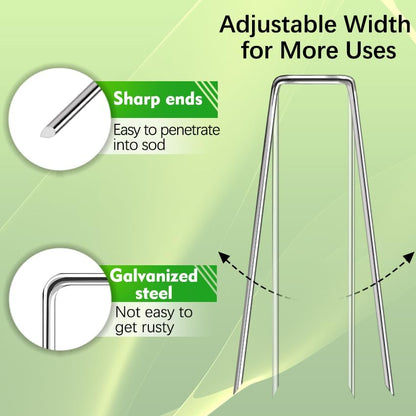 50 Pack Landscape Staples 4 Inch 12 Gauge Garden Stakes Galvanized Garden Staples Pins Anti-Rust Ground Stakes for Weed Barrier, Irrigation Tubing, Yard Lawn, Landscape Fabric