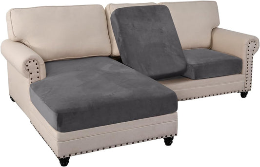 PrinceDeco Sectional Couch Covers 3 Pieces Velvet Sofa Covers L Shape Soft Couch Covers for
