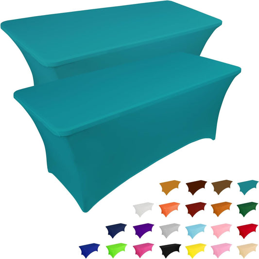 IVAPUPU 2 Pack 6FT Table Cloth for Rectangular Fitted Events Stretch Lake Blue Table Covers