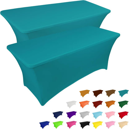 IVAPUPU 2 Pack 4FT Table Cloth for Rectangular Fitted Events Stretch Lake Blue Table Covers Washable Cover Spandex Tablecloth Protector for Party, Wedding, Cocktail, Banquet, Festival