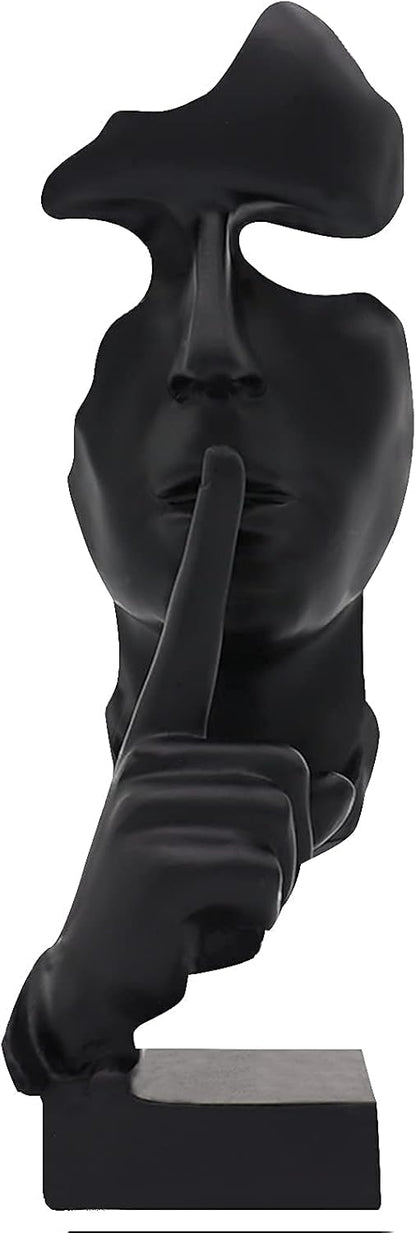 aboxoo Thinker Statue, Silence is Gold Abstract Art Figurine, Modern Home Resin Sculptures Decorative Objects Piano Desktop Decor for Creative Room Home, Office Study Decor (Black)