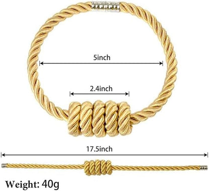 Fenghuangwu 2Pack Magnetic Curtain Tiebacks – Bohemian Style Handmade Woven Tie-Backs for Drapes,Elegant Exquisite Knot Holdbacks,Outdoor Boho & Modern Home Decor（Gold