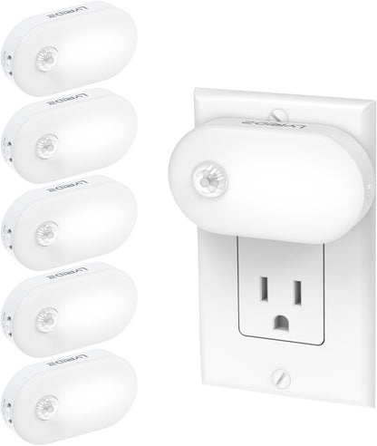 Lyridz Plug in Night Light with Motion Sensor, Smart Cool White LED Nightlights with 1-120LM Stepless Adjustable Brightness for Bathroom, Bedroom, Kitchen, Stairs, Hallway, 6 Pack
