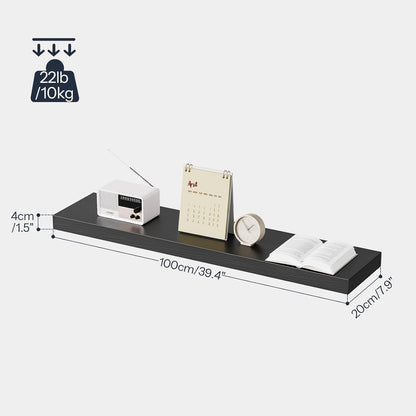 HOOBRO Floating Shelves for Wall, Wall Mounted Shelf Set of 2, 39.4" Hanging Shelf with Invisible Brackets, for Wall in Bathroom, Bedroom, Toilet, Kitchen, Livingroom, Office, Black BK100BJP201