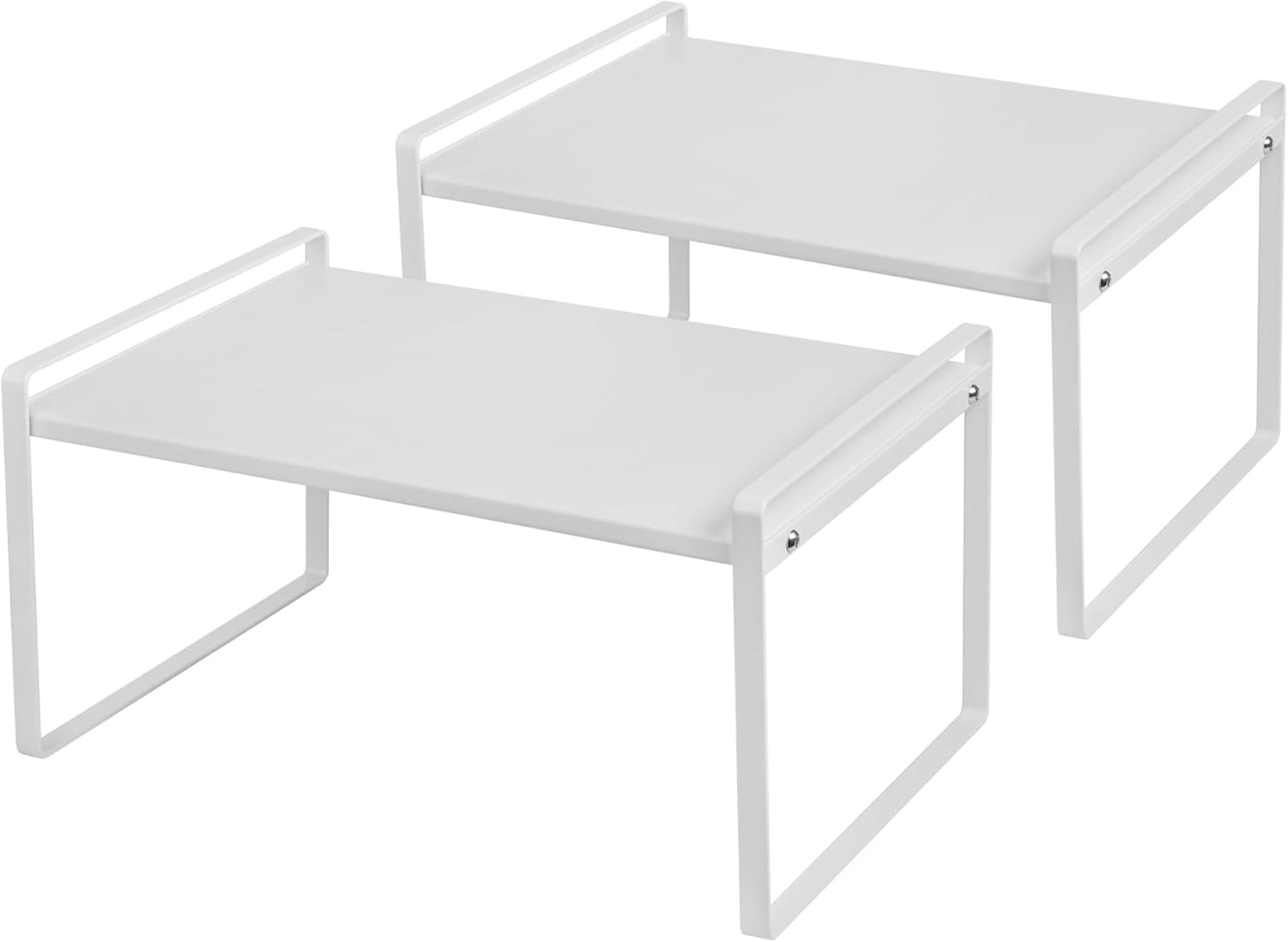 Nxconsu 2Pack Cabinet Shelves Stackable Shelf Organizer Rack Riser for Kitchen Cabinet Pantry Cupboard Counter Countertop Home Organization Storage Space Saver Heavy Duty Metal Nonslip White Wide Tall