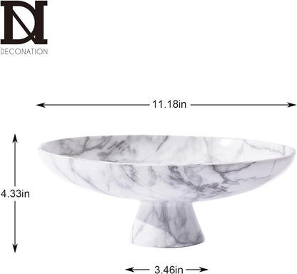 DN DECONATION White Resin Decorative Bowl for Modern Home Decor, 11.2" Large Pedestal Kitchen Fruit Bowl/Key Holder/Candy Dish/Potpourri for Entryway Table, Coffee Table, Dining Room,Table Centerpiece
