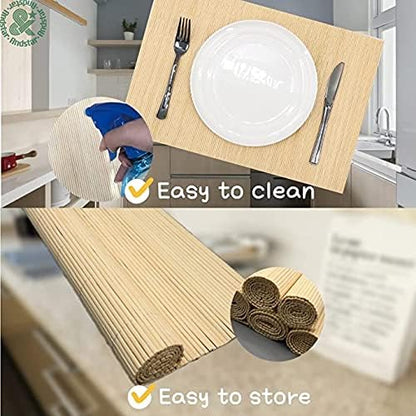 ANDSTAR Set of 12 Pcs Bamboo Placemats Sushi Rolling Mat Japanese Style Natural Anti-Slip Bamboo Placemats Washable Heat-Resistant Table Mats for Dining Room and Kitchen（ Natural Color）