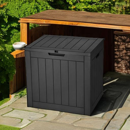 YITAHOME 30 Gallon Deck Box Outdoor Storage Box, Waterproof Resin Package Delivery and Storage Box with Lockable Lid for Patio Furniture Cushions, Pool Accessories, Garden Tools, Black