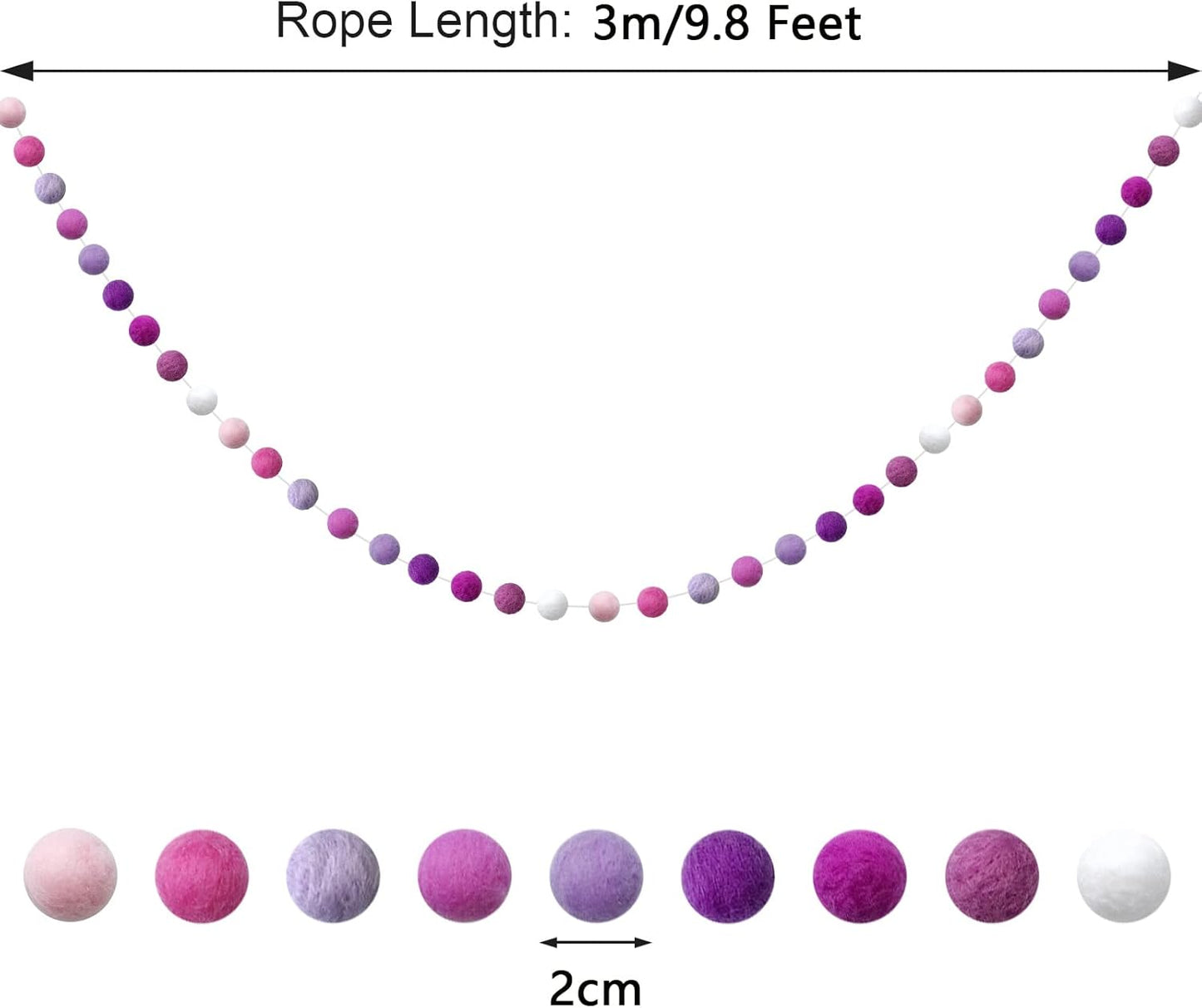 Felt Ball Garland Misscrafts 9.8 Feet 100% Wool Roving Pom Pom Garland 20mm Colorful for Baby Shower Grand Opening Party Festivals Room Decorations