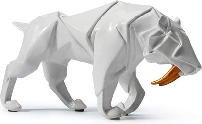 HAUCOZE Dinosaur Statue Arts Animal Figurine Modern Decor Leopard Sculpture Polyresin White 9.8inch