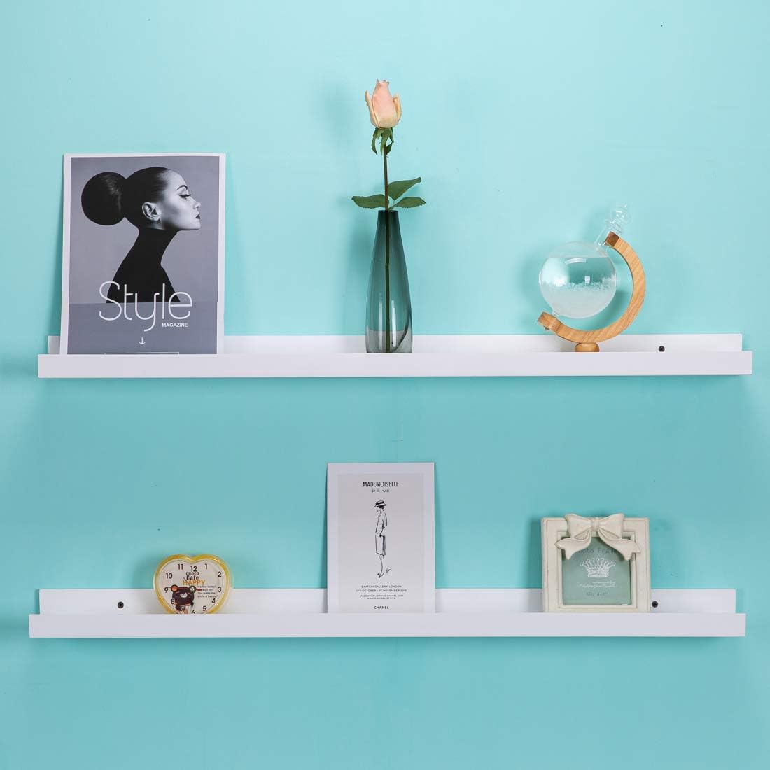AZSKY Floating Picture Shelves Denver Modern Wall Mount – Long Narrow Picture Ledge - 36 Inch Set of 2 Mounting Hardware Included Pine